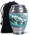 Dolphin Urn Memorial For Adults - Ocean Waves Funeral Urn For Ashes