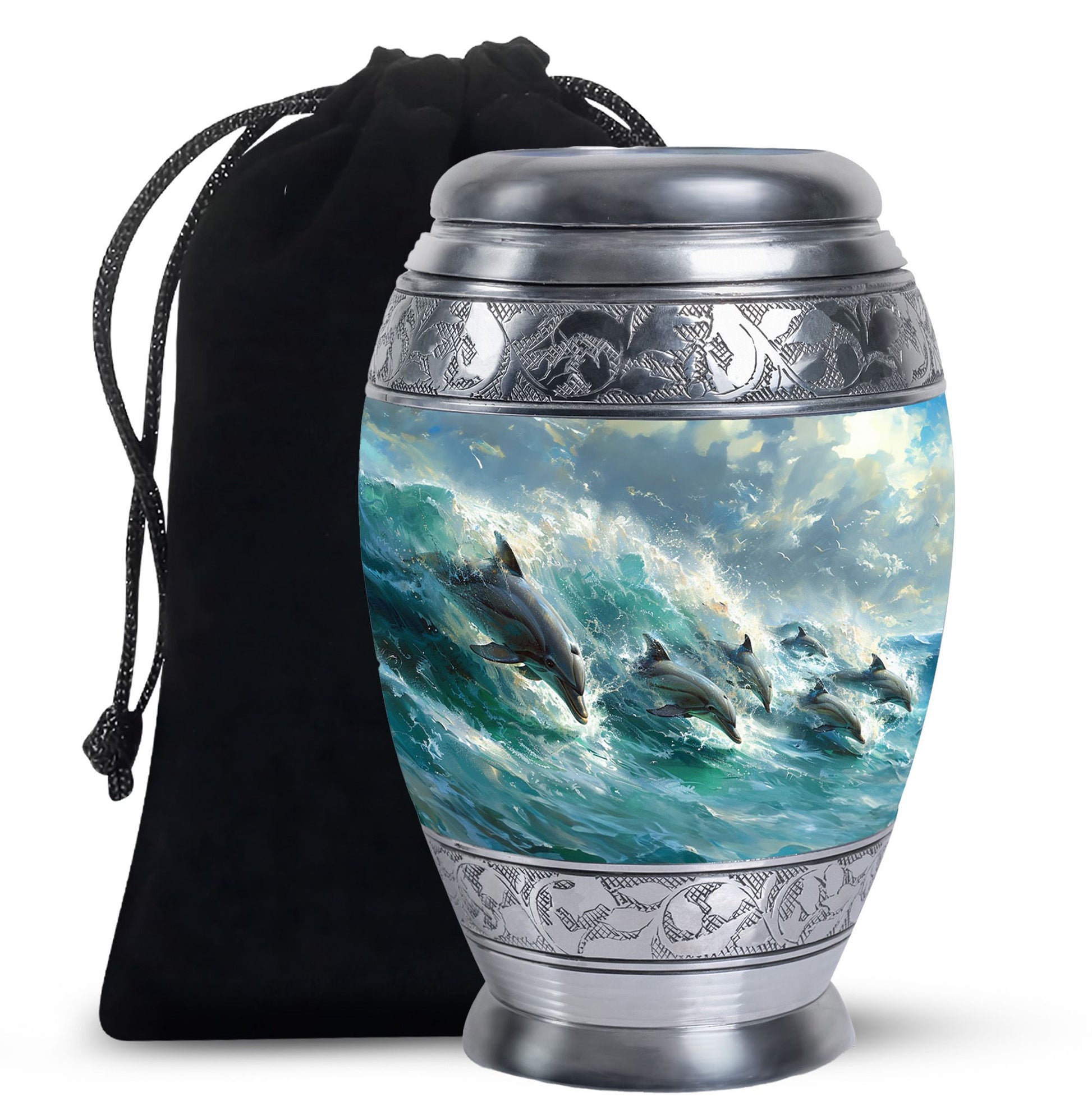 Dolphin Urn Memorial For Adults - Ocean Waves Funeral Urn For Ashes