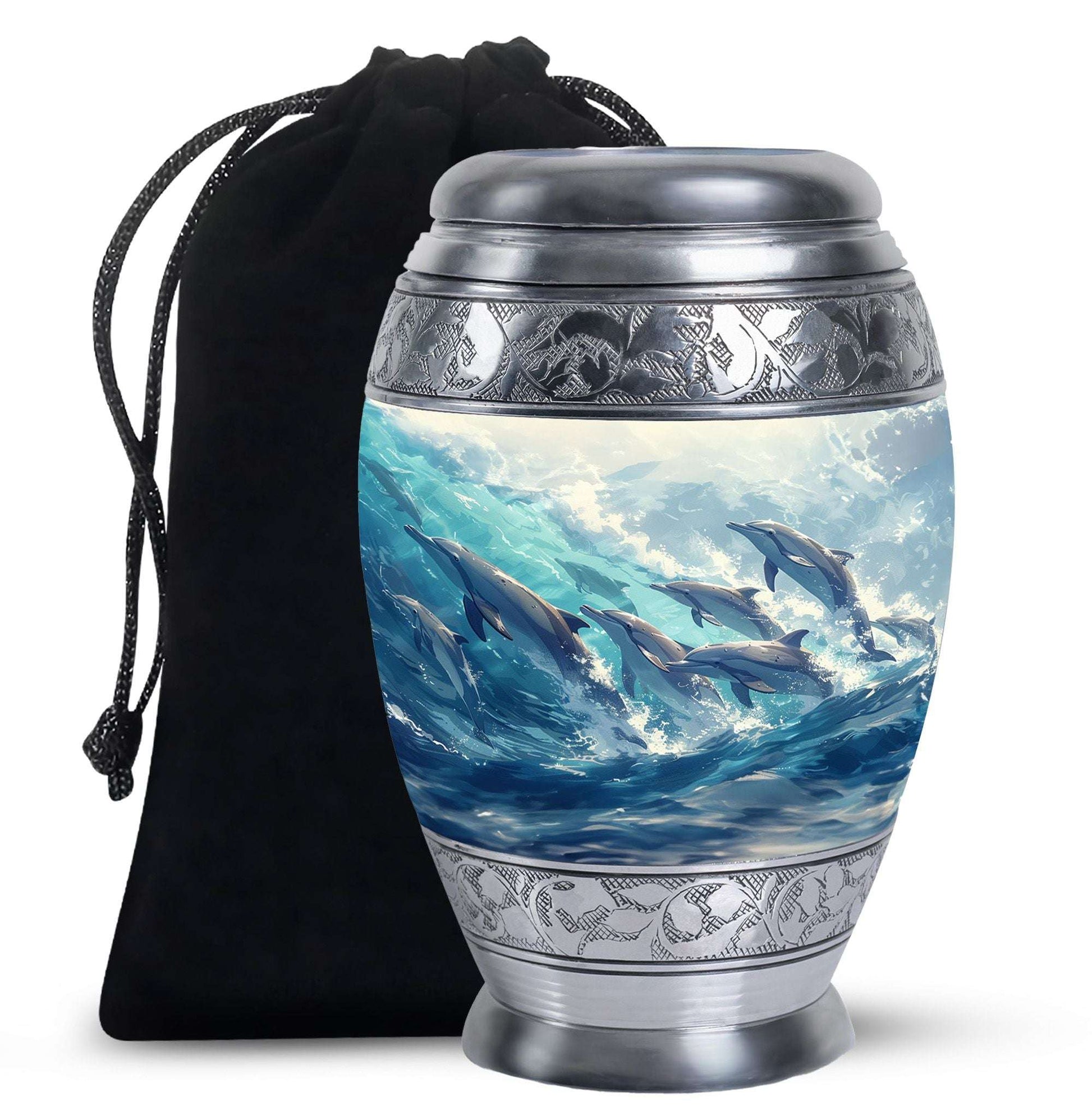Dolphins Cremation Urn For Ashes – Ocean Wave Memorial for Adults