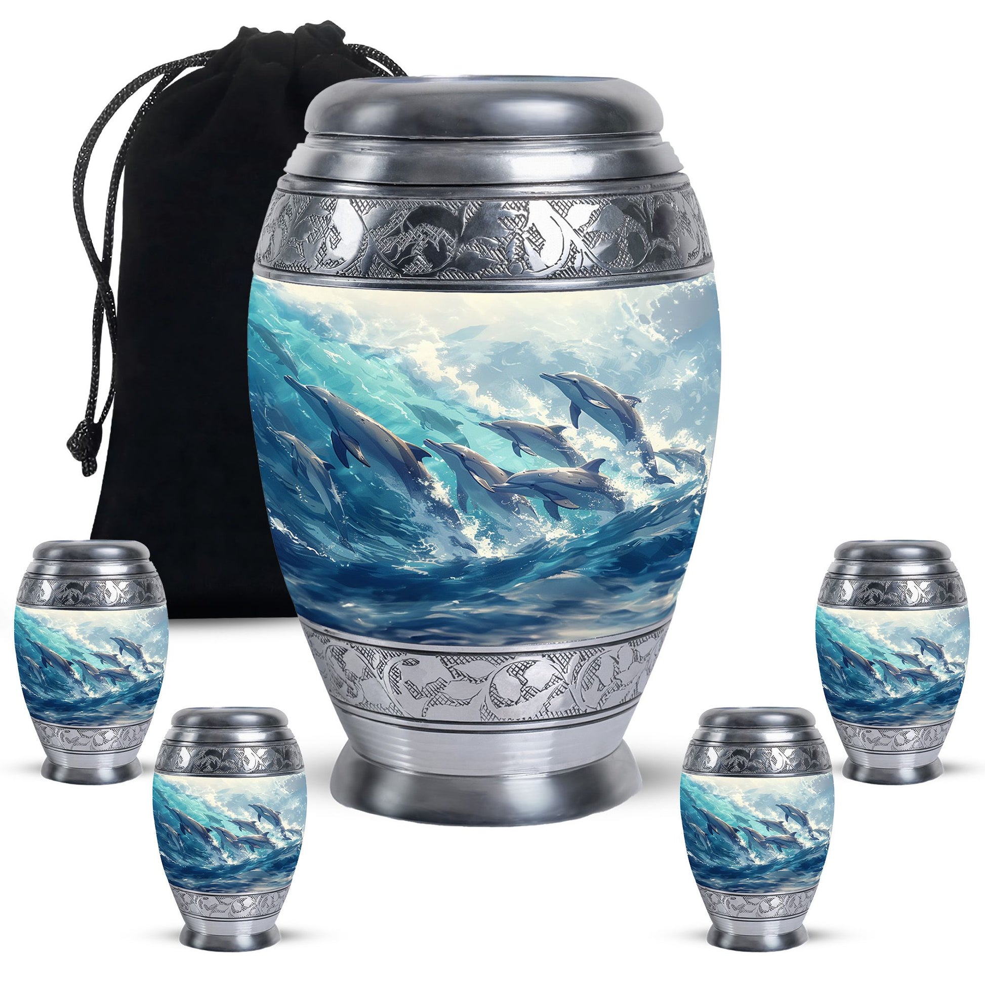 Dolphin Family Cremation Urn - Dolphin Large Funeral Ashes Urn