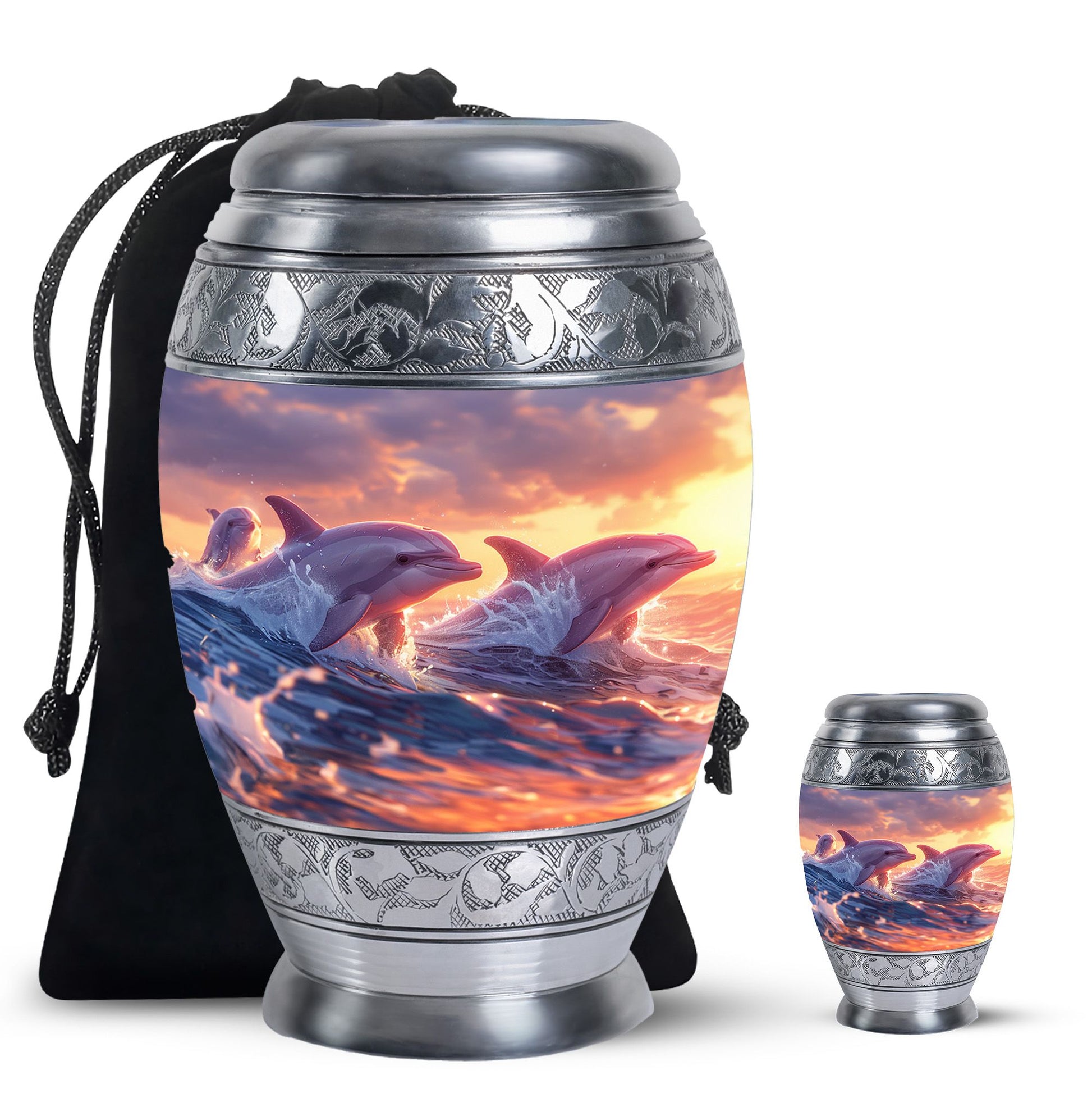 Sunset Dolphin Memorial Urn For Women - Large Urns For Adult Human Ashes