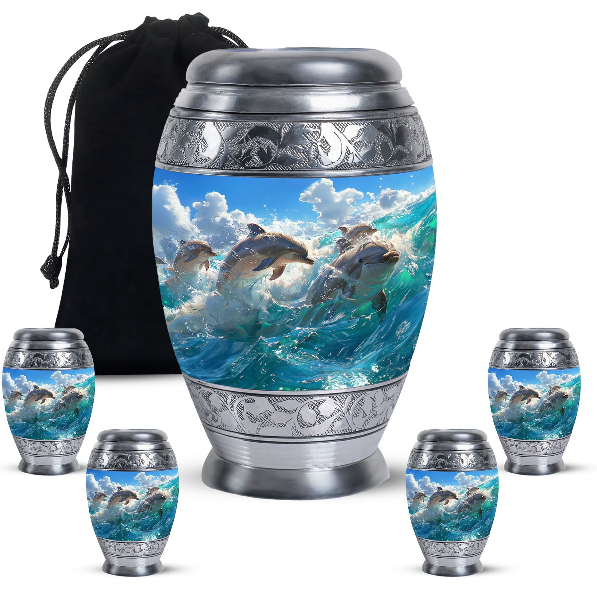 Joyful Dolphins Famiy Urn For Cremation - Funeral Urn for Loved Ones