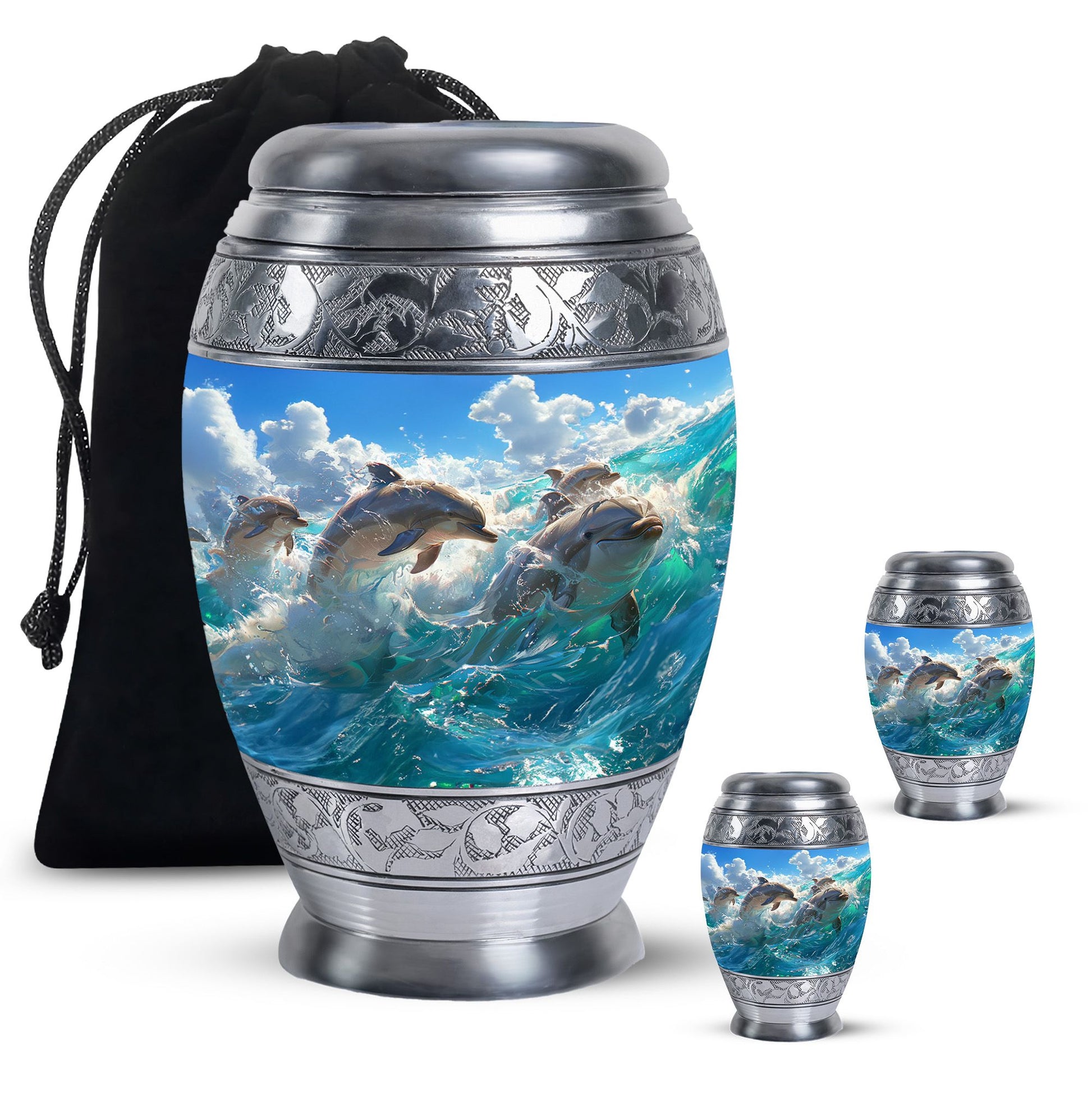 Joyful Dolphins Famiy Urn For Cremation - Funeral Urn for Loved Ones