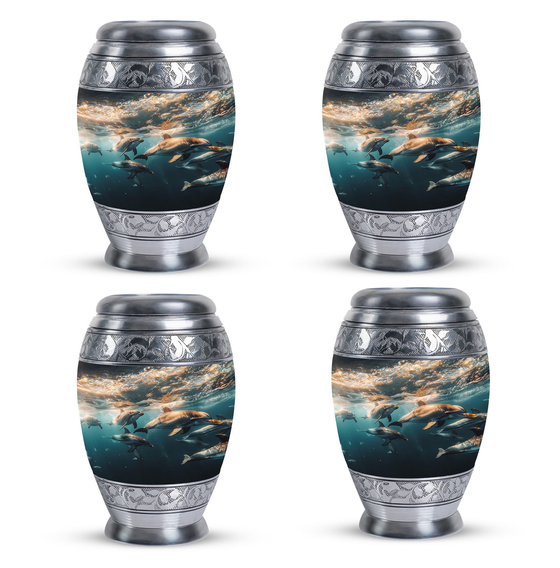 Underwater Dolphin Family Urn For Memorial - Human Ashes Container