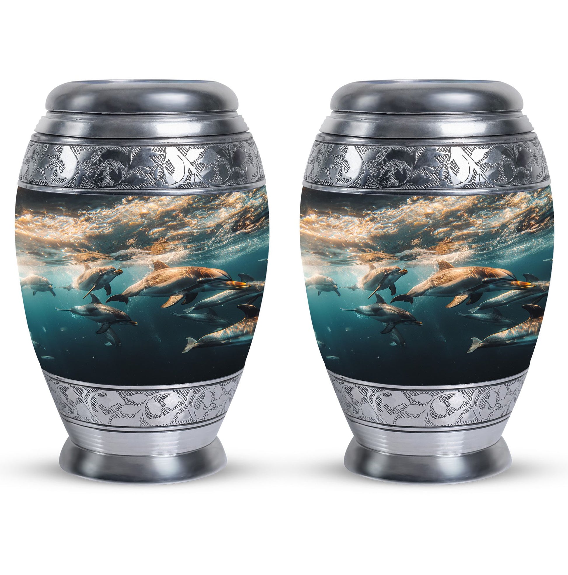 Underwater Dolphin Family Urn For Memorial - Human Ashes Container