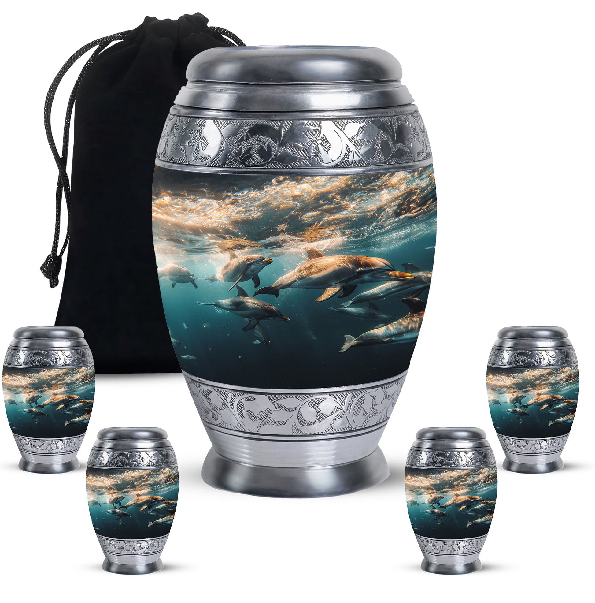 Underwater Dolphin Family Urn For Memorial - Human Ashes Container