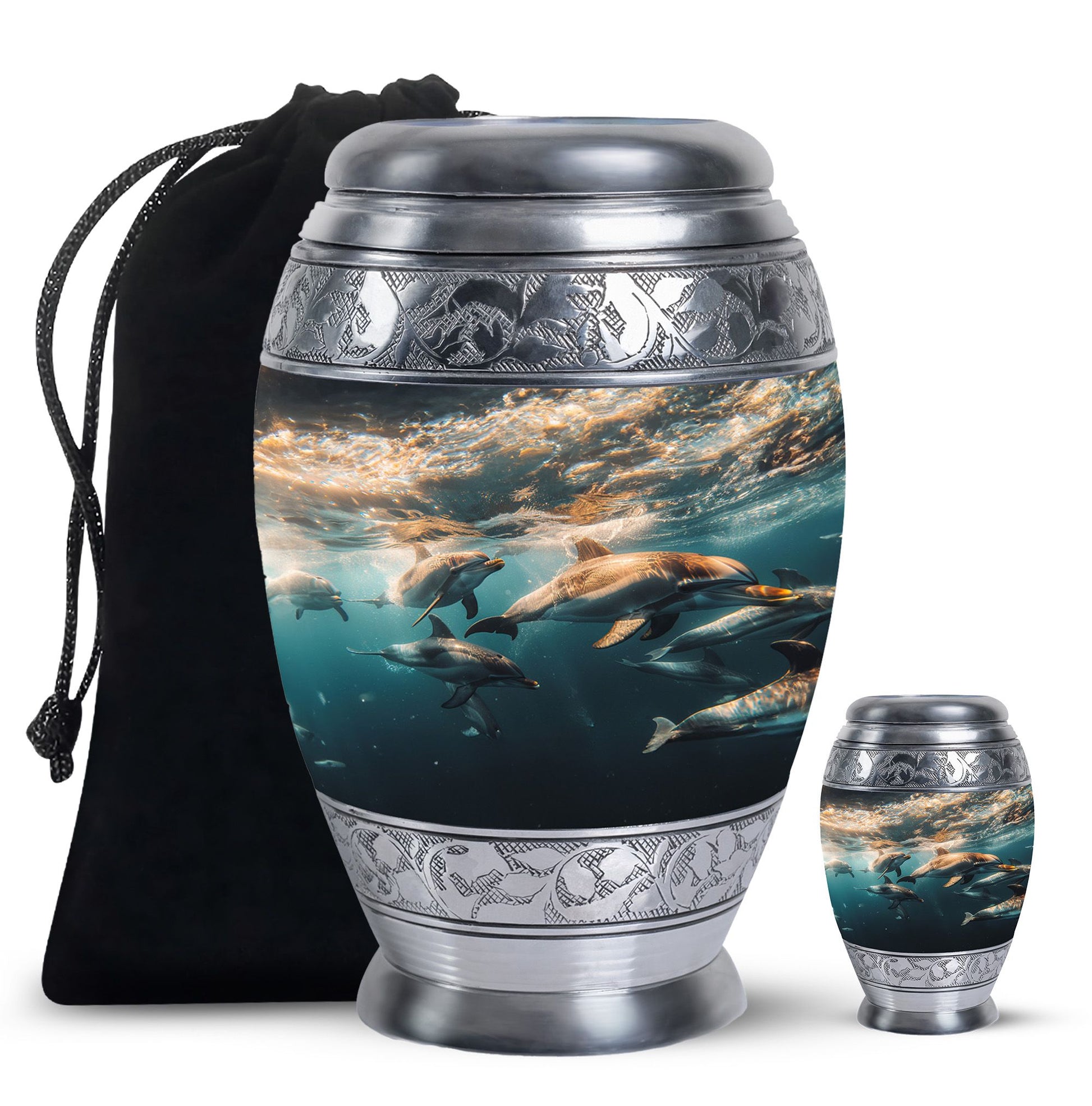 Underwater Dolphin Family Urn For Memorial - Human Ashes Container