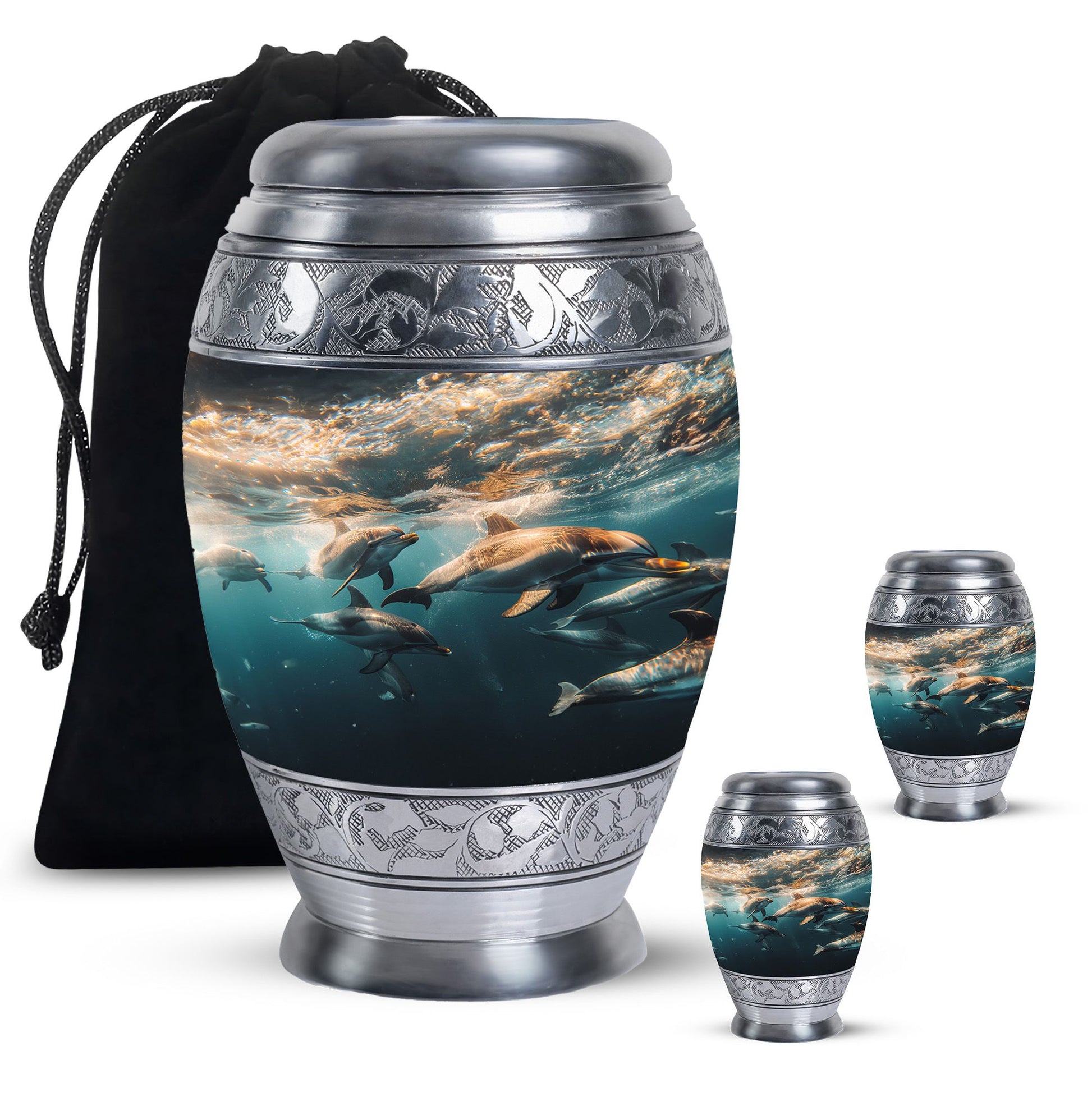 Underwater Dolphin Family Urn For Memorial - Human Ashes Container