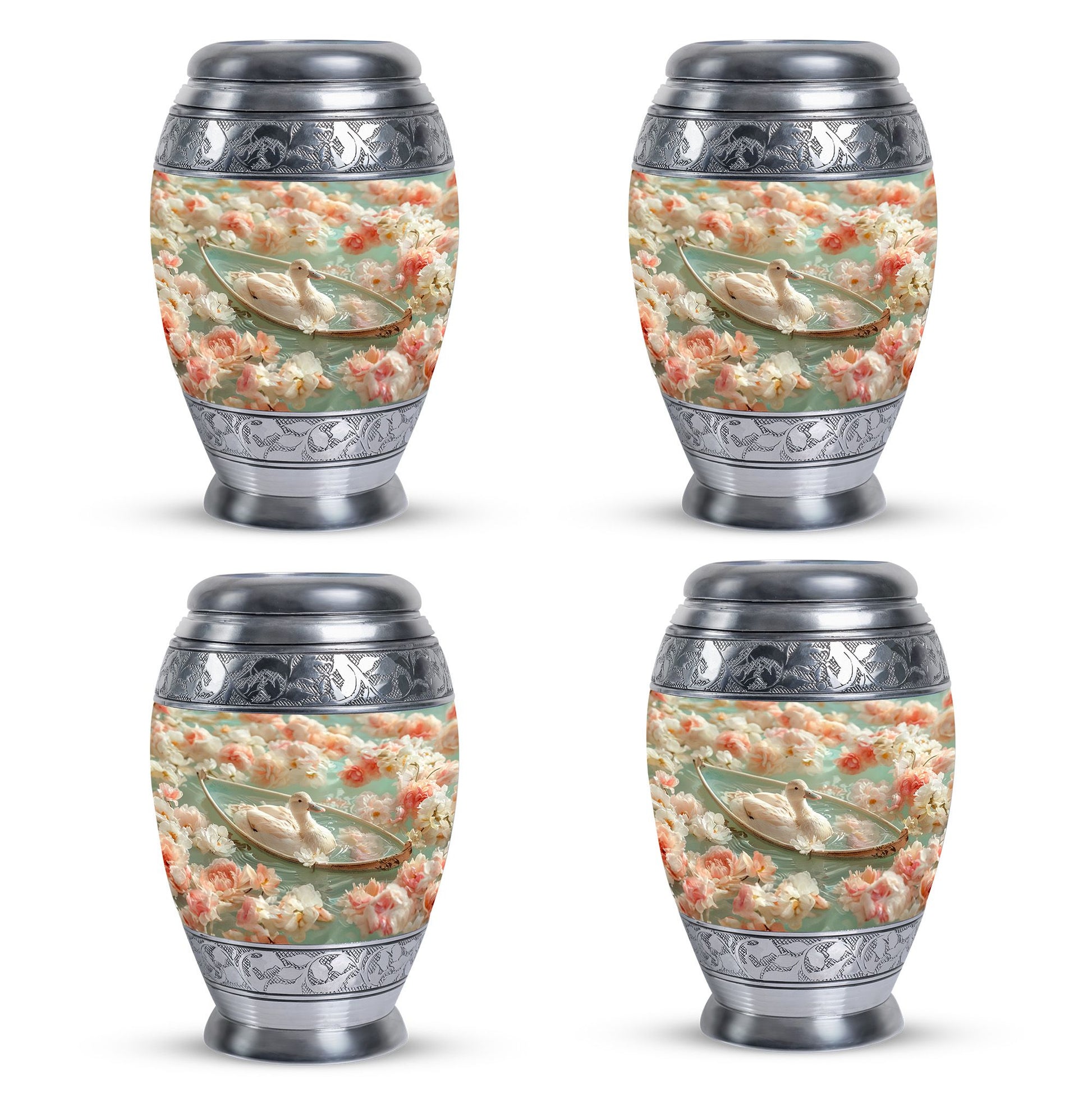 White Duck Funeral Urn - Mesmerizing Lotus Floral Urn For Ashes