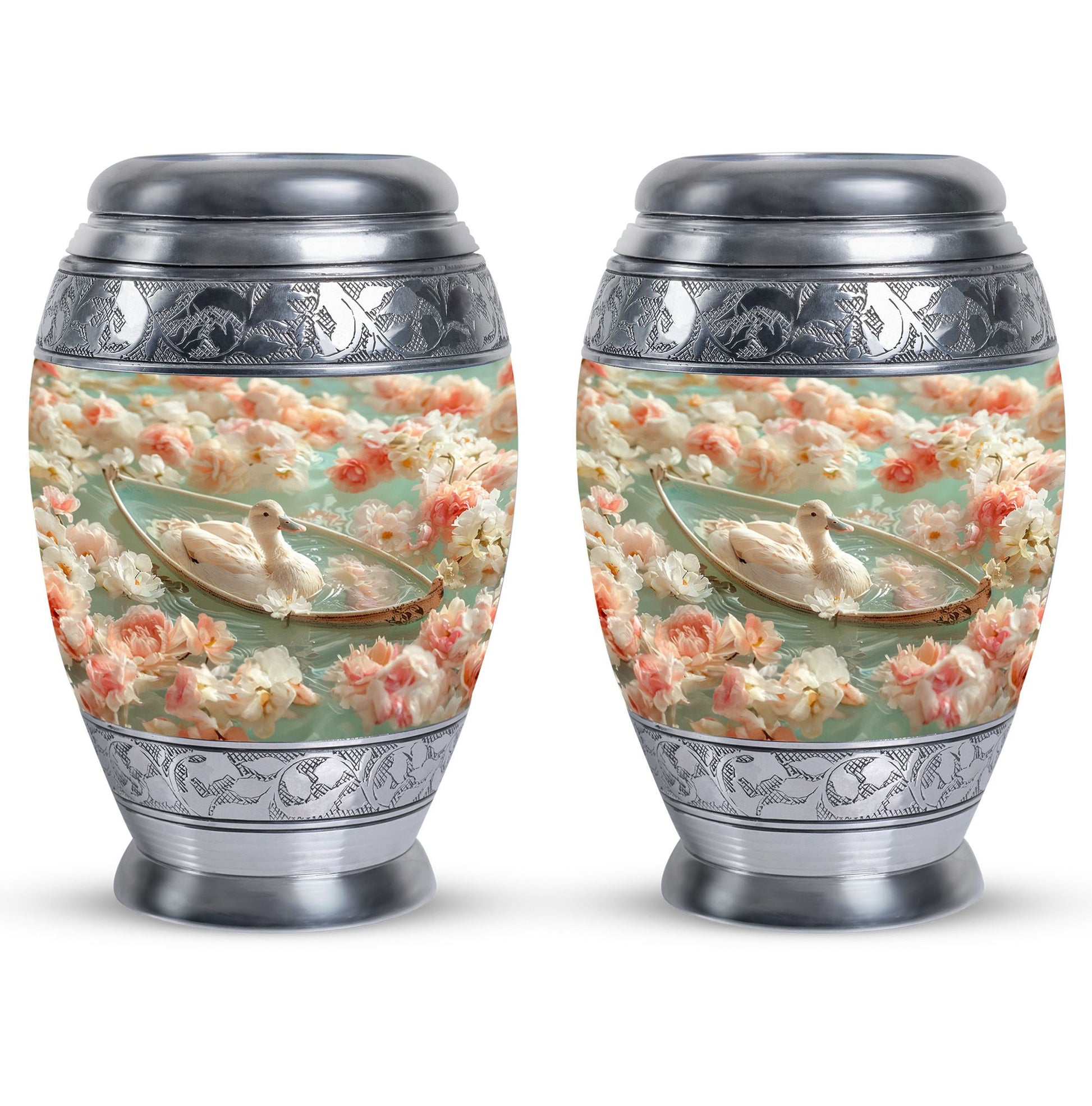 White Duck Funeral Urn - Mesmerizing Lotus Floral Urn For Ashes