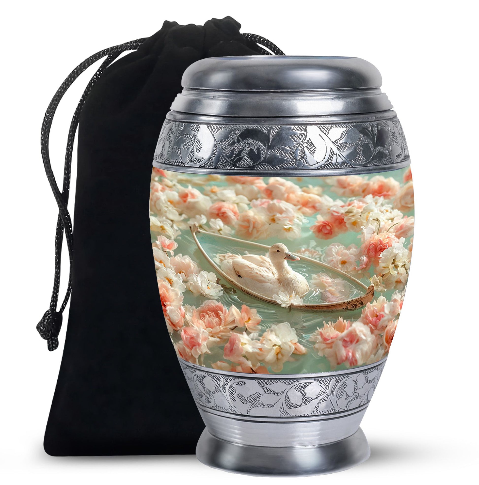 White Duck Funeral Urn - Mesmerizing Lotus Floral Urn For Ashes