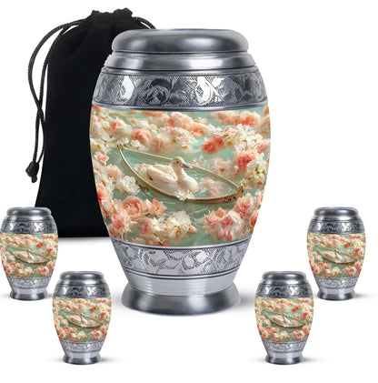 White Personalized Flower Cremation Urn for Human Ashes - 10-inch, 200 cu in - Yatskia