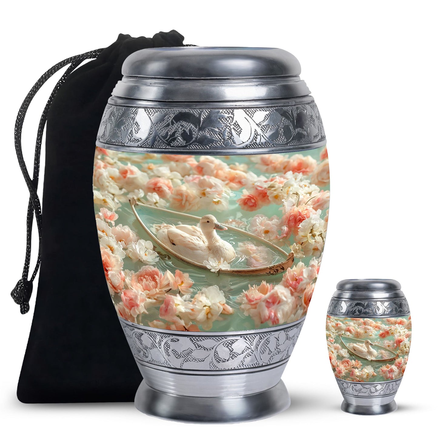 White Personalized Flower Cremation Urn for Human Ashes - 10-inch, 200 cu in - Yatskia