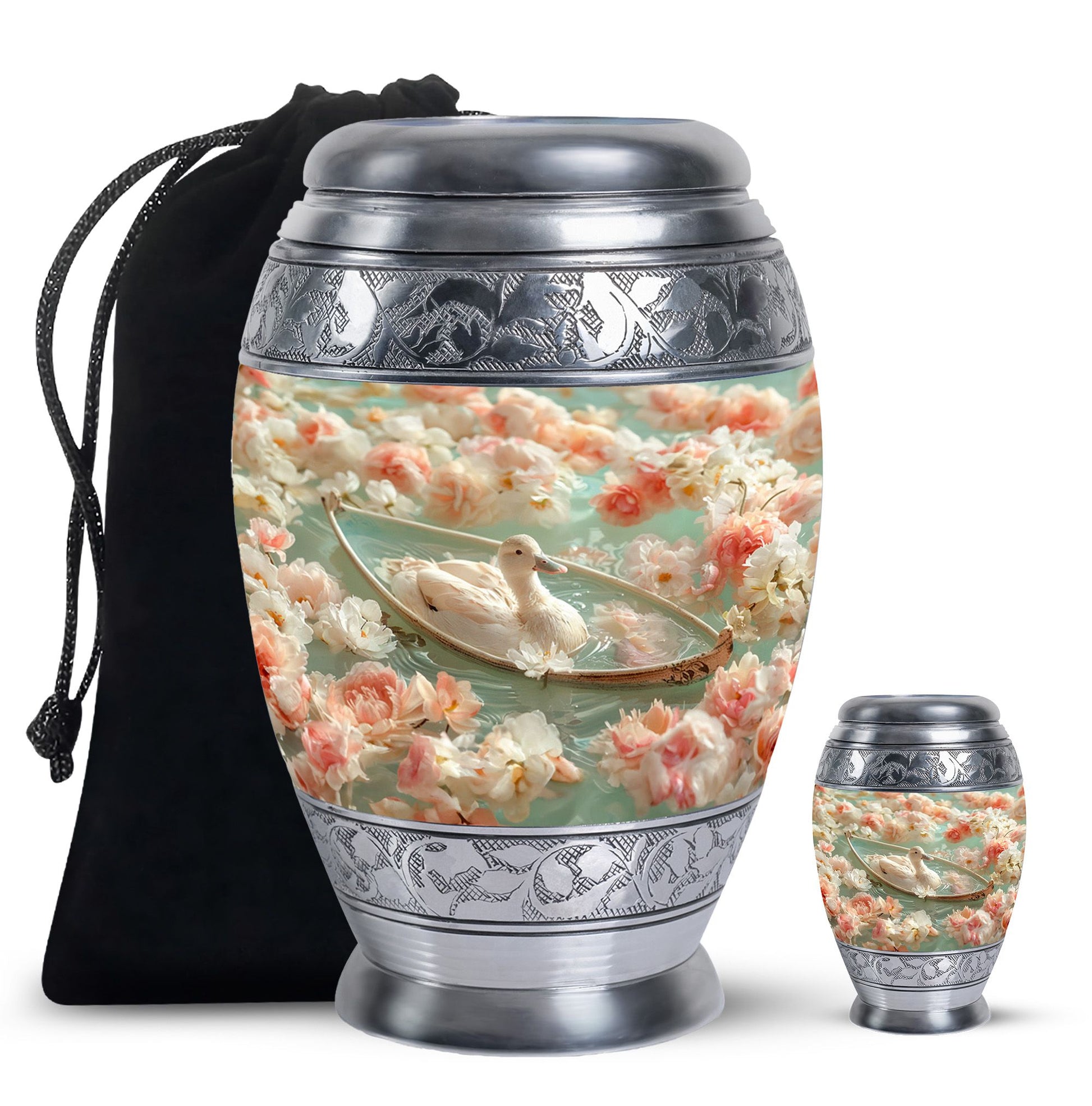 White Duck Funeral Urn - Mesmerizing Lotus Floral Urn For Ashes