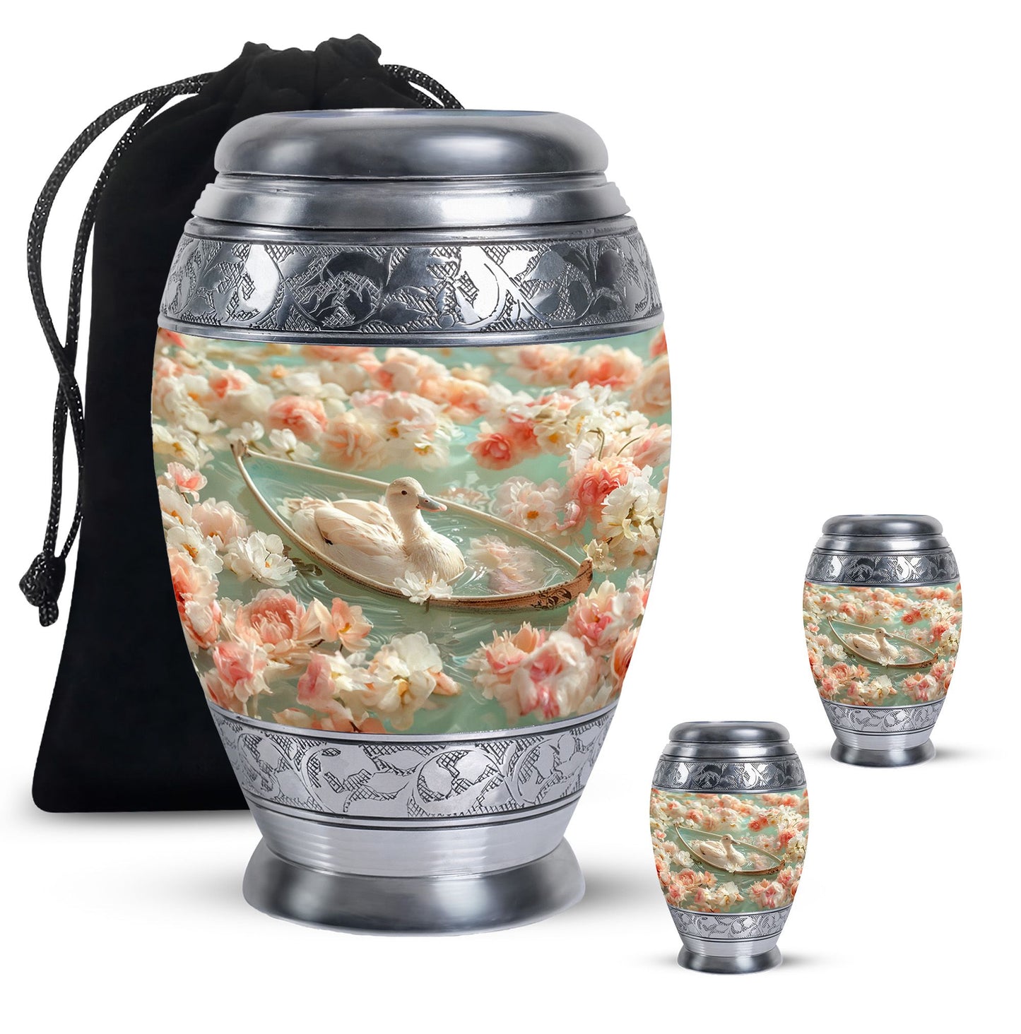 White Personalized Flower Cremation Urn for Human Ashes - 10-inch, 200 cu in - Yatskia
