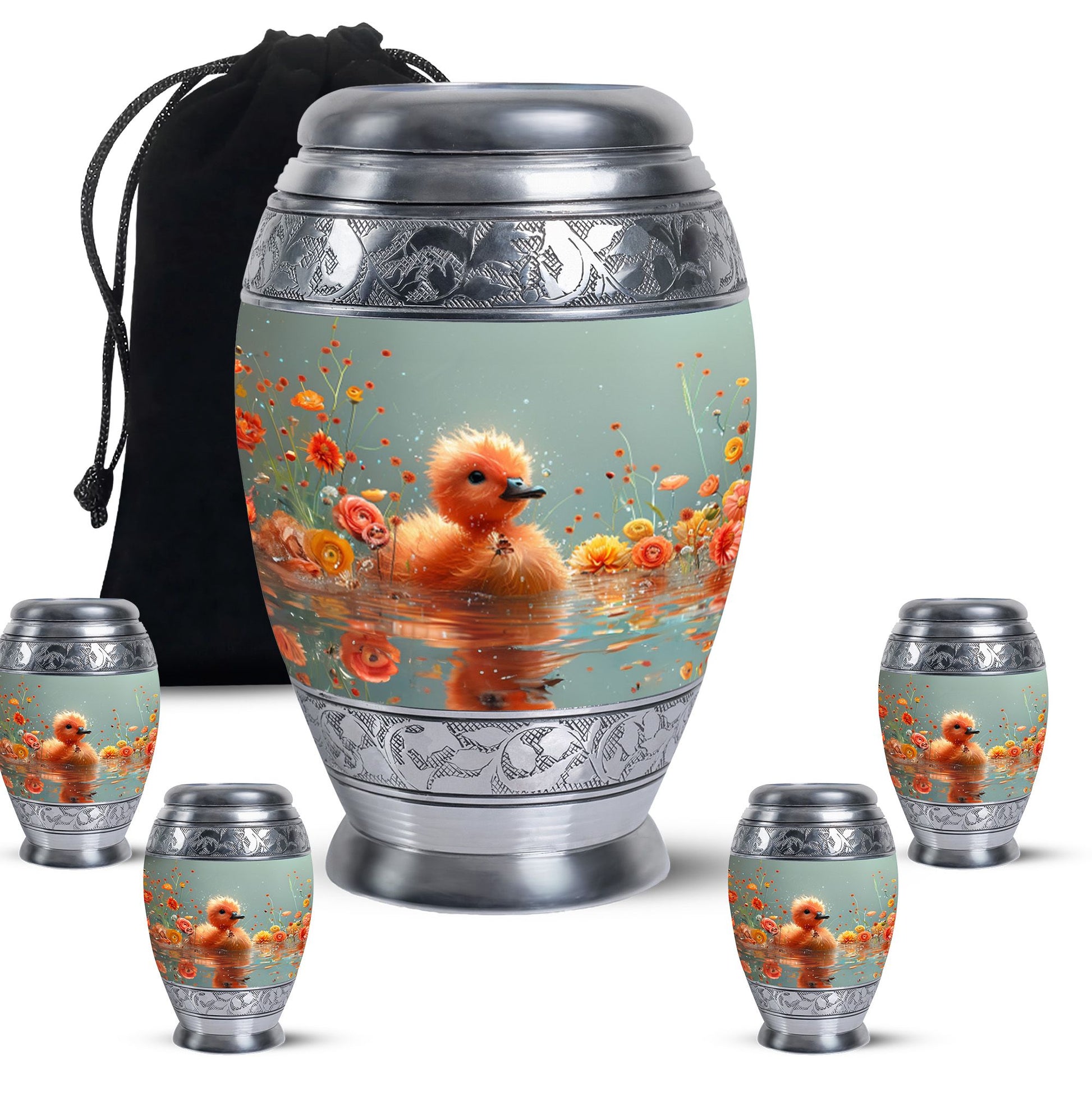 Baby Duck Memorial Urn Combo Set - Large And Keepsake Ashes Urn