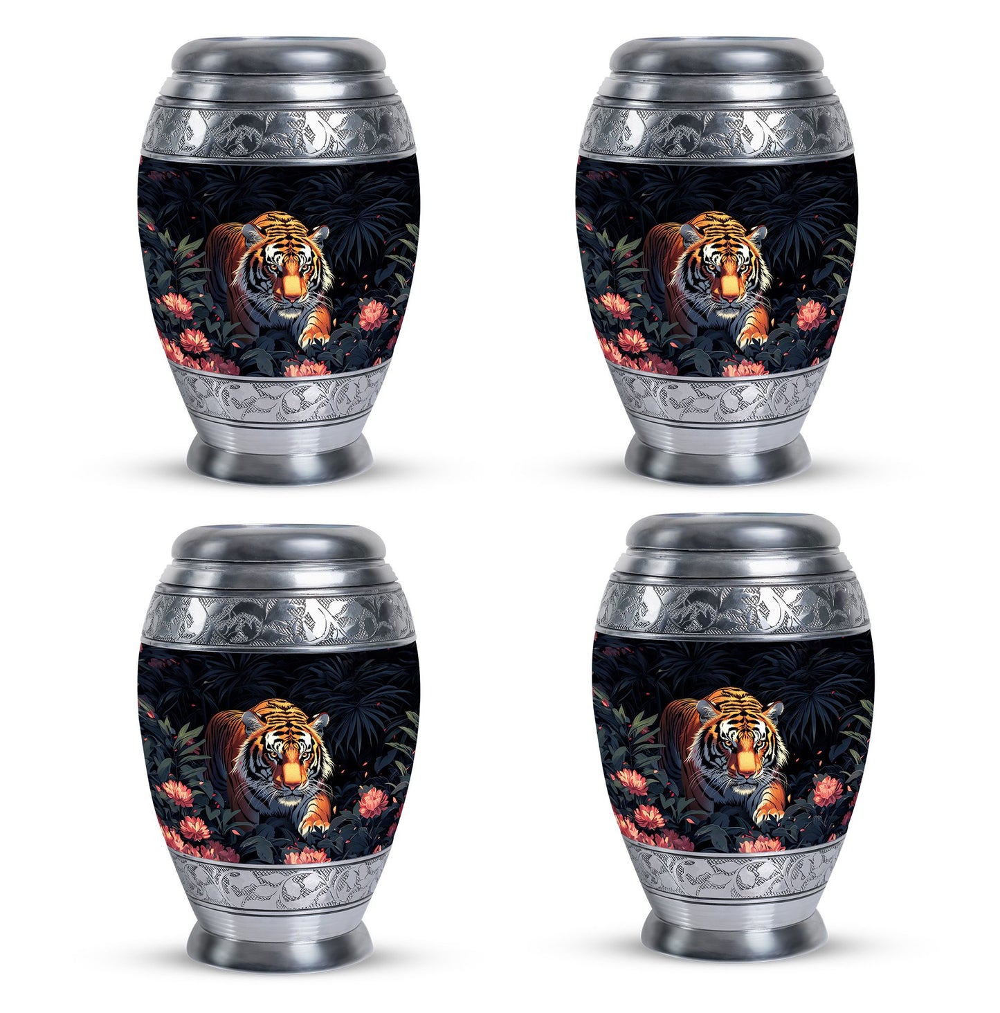 Black Personalized Tiger Cremation Urn for Human Ashes - 10-inch, 200 cu in - Yatskia