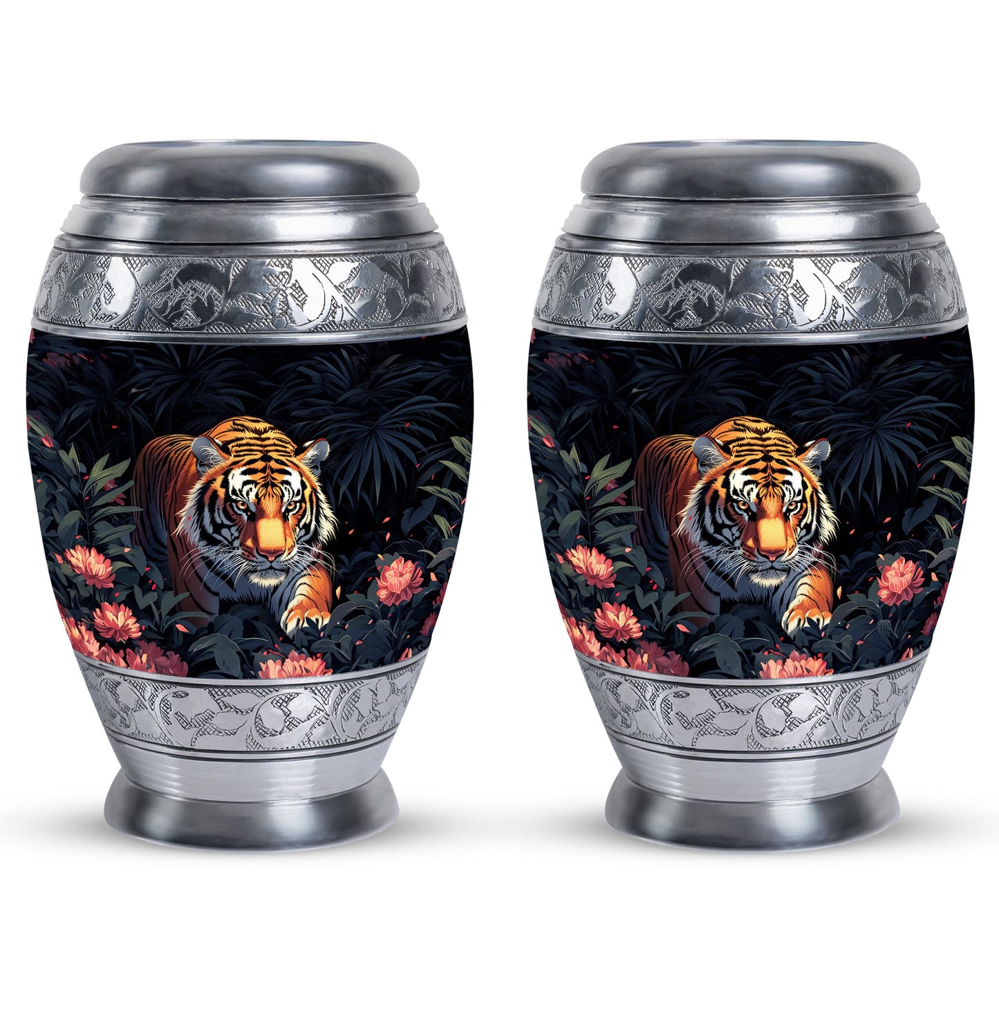 Black Personalized Tiger Cremation Urn for Human Ashes - 10-inch, 200 cu in - Yatskia