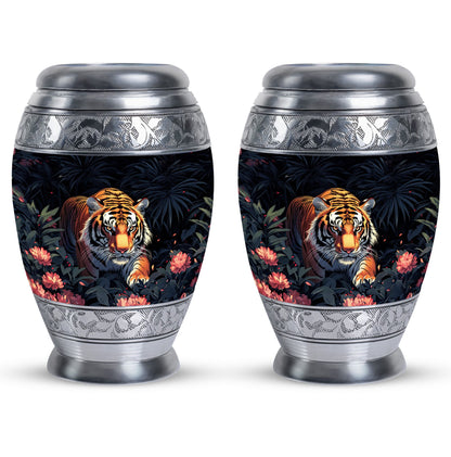 Black Personalized Tiger Cremation Urn for Human Ashes - 10-inch, 200 cu in - Yatskia