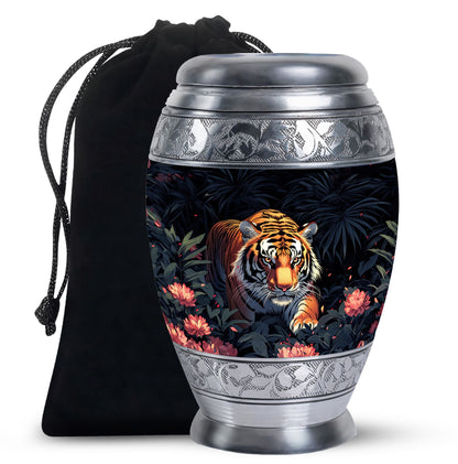 Black Personalized Tiger Cremation Urn for Human Ashes - 10-inch, 200 cu in - Yatskia