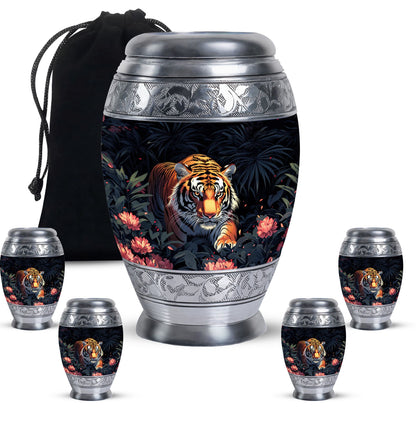 Black Personalized Tiger Cremation Urn for Human Ashes - 10-inch, 200 cu in - Yatskia