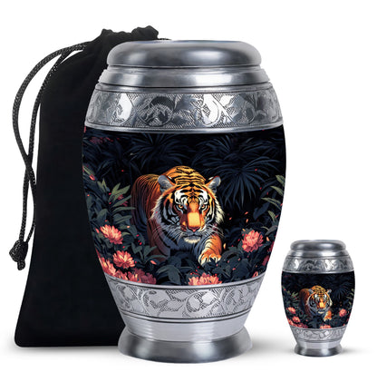 Black Personalized Tiger Cremation Urn for Human Ashes - 10-inch, 200 cu in - Yatskia