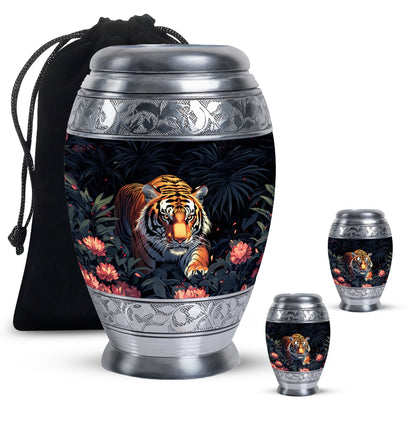 Black Personalized Tiger Cremation Urn for Human Ashes - 10-inch, 200 cu in - Yatskia