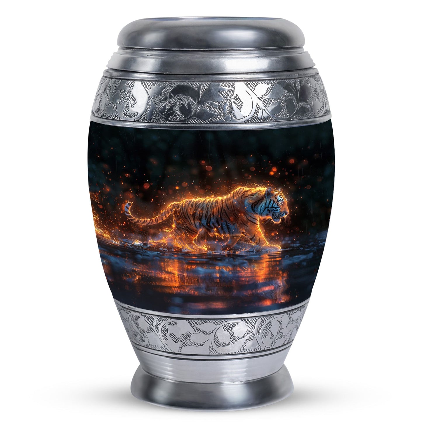 Black Personalized Tiger Cremation Urn for Human Ashes - 10-inch, 200 cu in - Yatskia