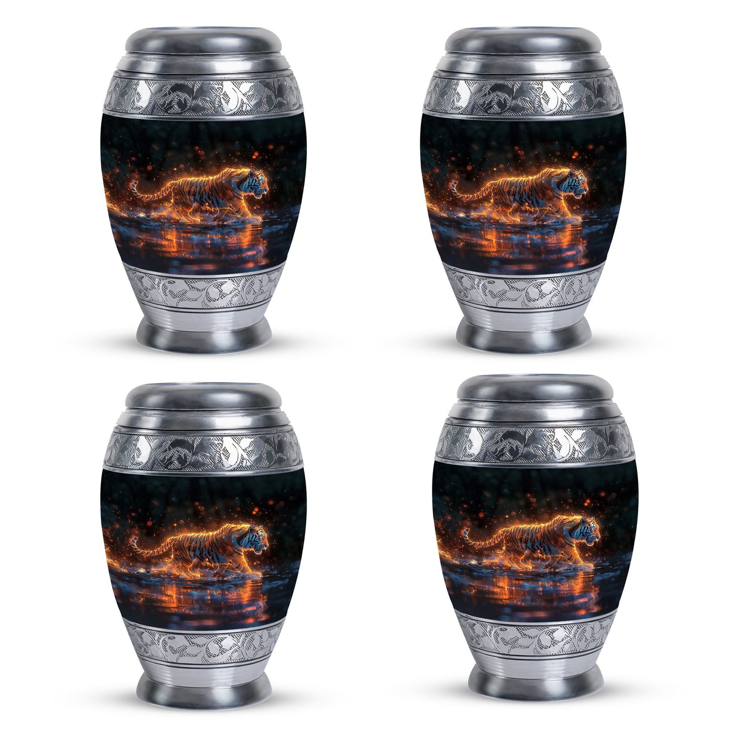 Black Personalized Tiger Cremation Urn for Human Ashes - 10-inch, 200 cu in - Yatskia