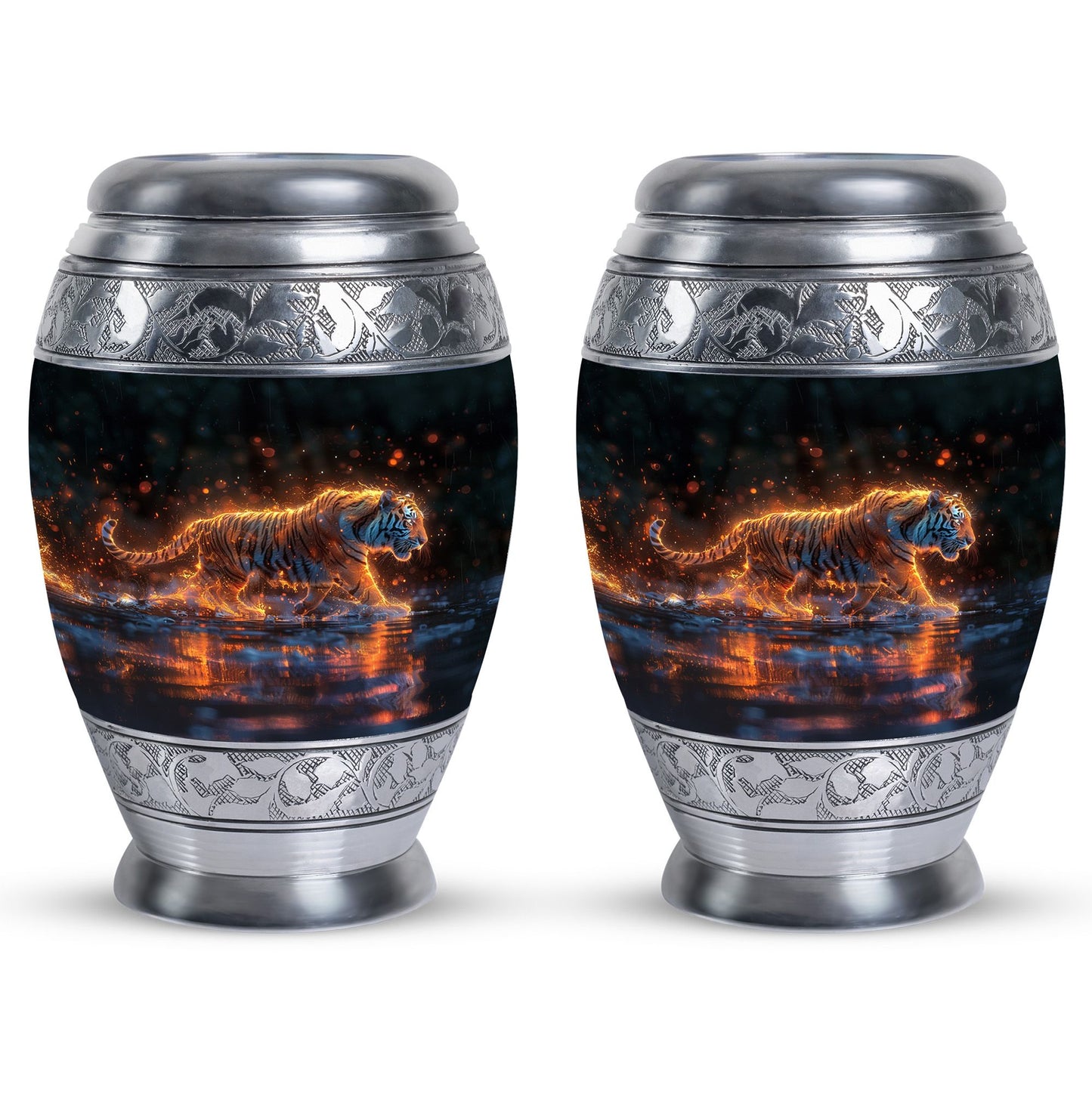 Black Personalized Tiger Cremation Urn for Human Ashes - 10-inch, 200 cu in - Yatskia