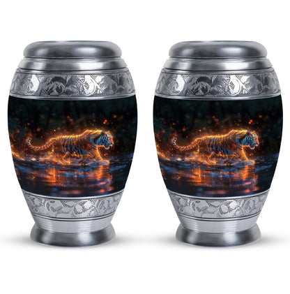 Black Personalized Tiger Cremation Urn for Human Ashes - 10-inch, 200 cu in - Yatskia