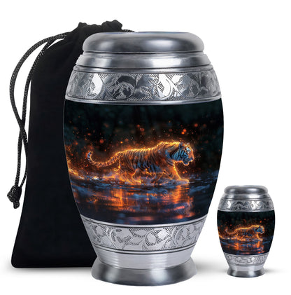 Black Personalized Tiger Cremation Urn for Human Ashes - 10-inch, 200 cu in - Yatskia