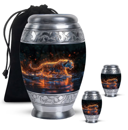 Black Personalized Tiger Cremation Urn for Human Ashes - 10-inch, 200 cu in - Yatskia