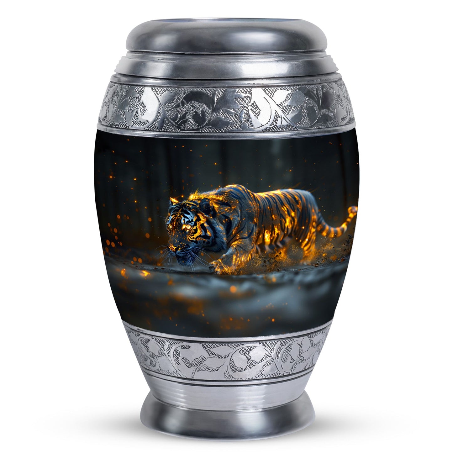 Black Personalized Tiger Cremation Urn for Human Ashes - 10-inch, 200 cu in - Yatskia