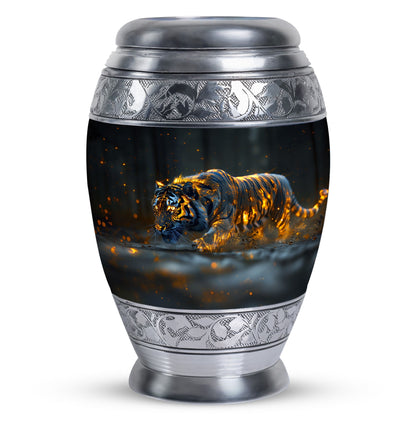 Black Personalized Tiger Cremation Urn for Human Ashes - 10-inch, 200 cu in - Yatskia