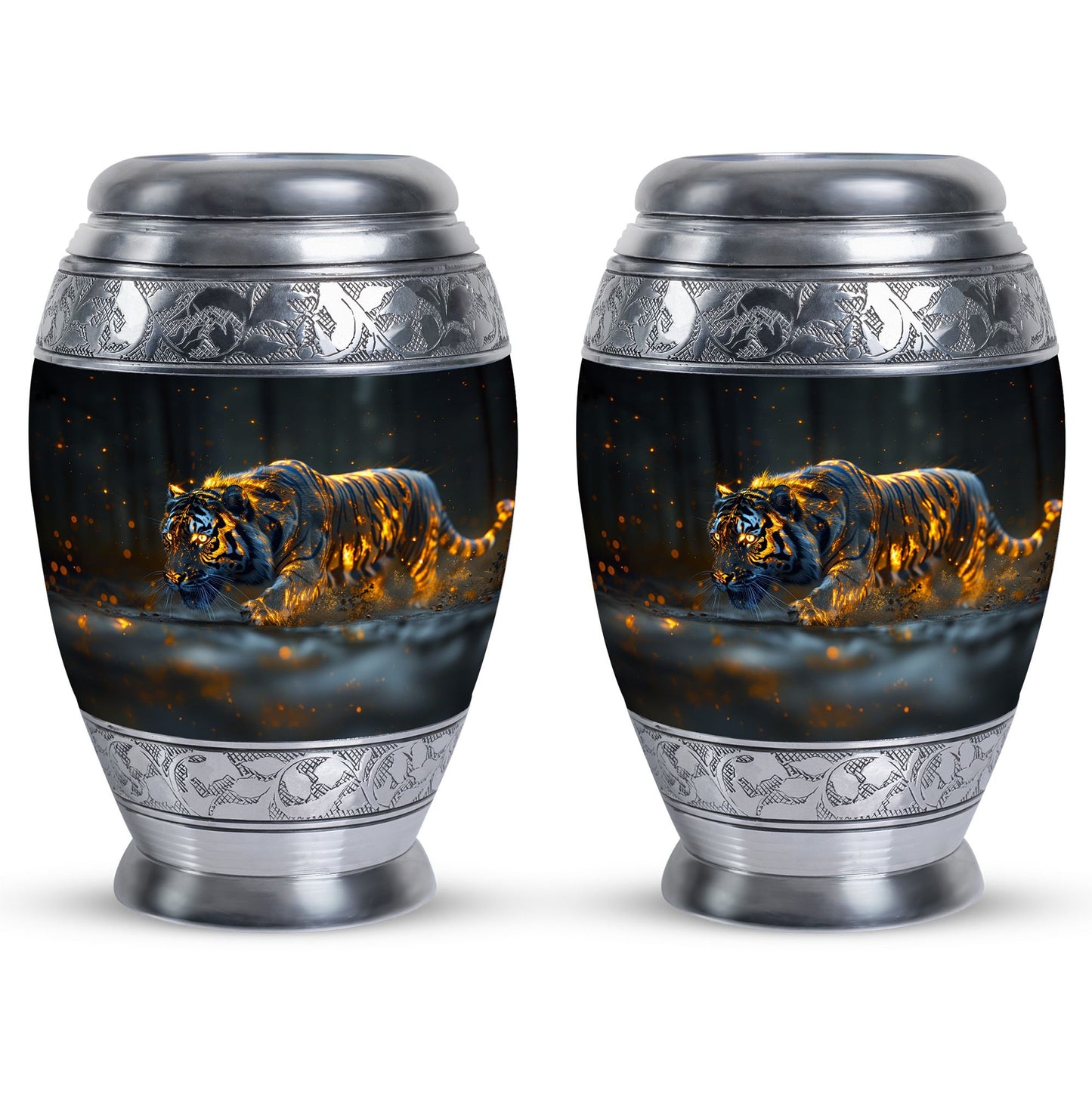 Black Personalized Tiger Cremation Urn for Human Ashes - 10-inch, 200 cu in - Yatskia