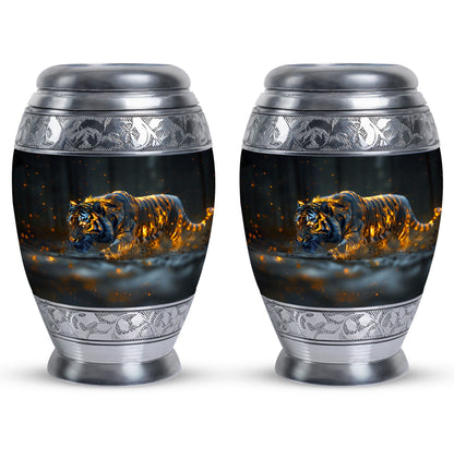 Black Personalized Tiger Cremation Urn for Human Ashes - 10-inch, 200 cu in - Yatskia