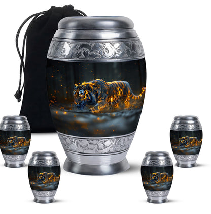 Black Personalized Tiger Cremation Urn for Human Ashes - 10-inch, 200 cu in - Yatskia