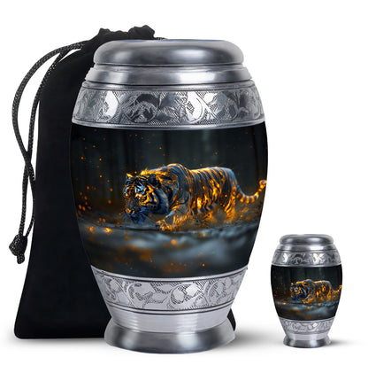 Black Personalized Tiger Cremation Urn for Human Ashes - 10-inch, 200 cu in - Yatskia