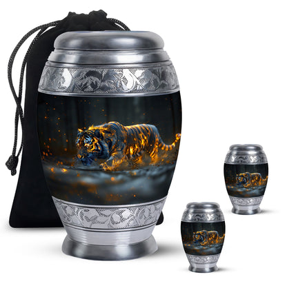 Black Personalized Tiger Cremation Urn for Human Ashes - 10-inch, 200 cu in - Yatskia