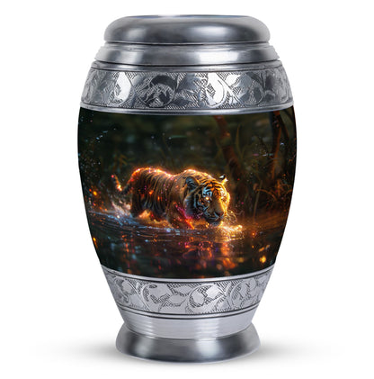 Black Personalized Tiger Cremation Urn for Human Ashes - 10-inch, 200 cu in - Yatskia