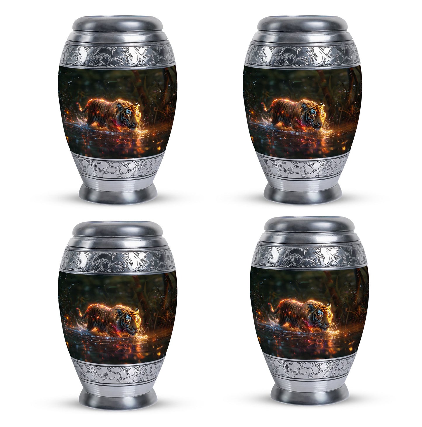 Black Personalized Tiger Cremation Urn for Human Ashes - 10-inch, 200 cu in - Yatskia