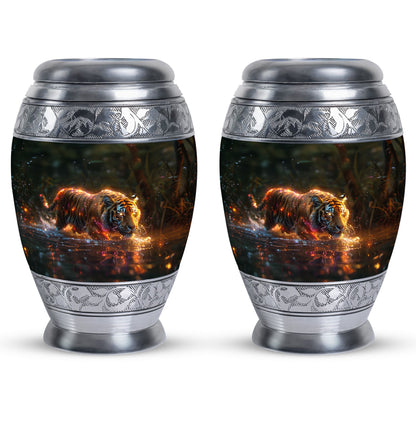 Black Personalized Tiger Cremation Urn for Human Ashes - 10-inch, 200 cu in - Yatskia