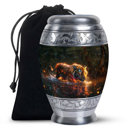 Black Personalized Tiger Cremation Urn for Human Ashes - 10-inch, 200 cu in - Yatskia