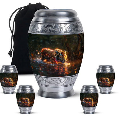 Black Personalized Tiger Cremation Urn for Human Ashes - 10-inch, 200 cu in - Yatskia