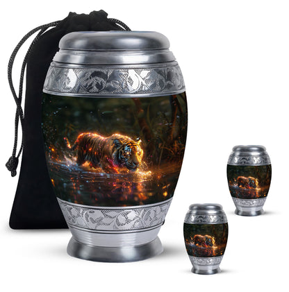 Black Personalized Tiger Cremation Urn for Human Ashes - 10-inch, 200 cu in - Yatskia