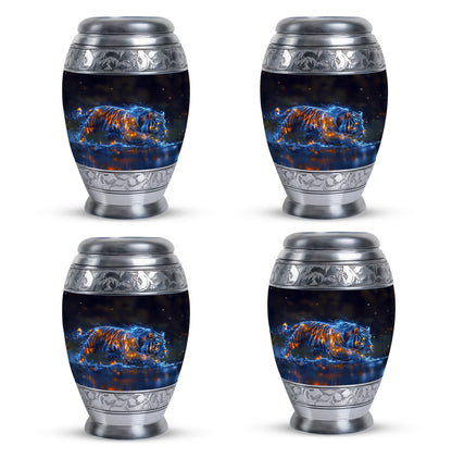 Tiger Urn for Human Ashes, Blue Ceramic Crouching Tiger with Embers in Water, Memorial Urn