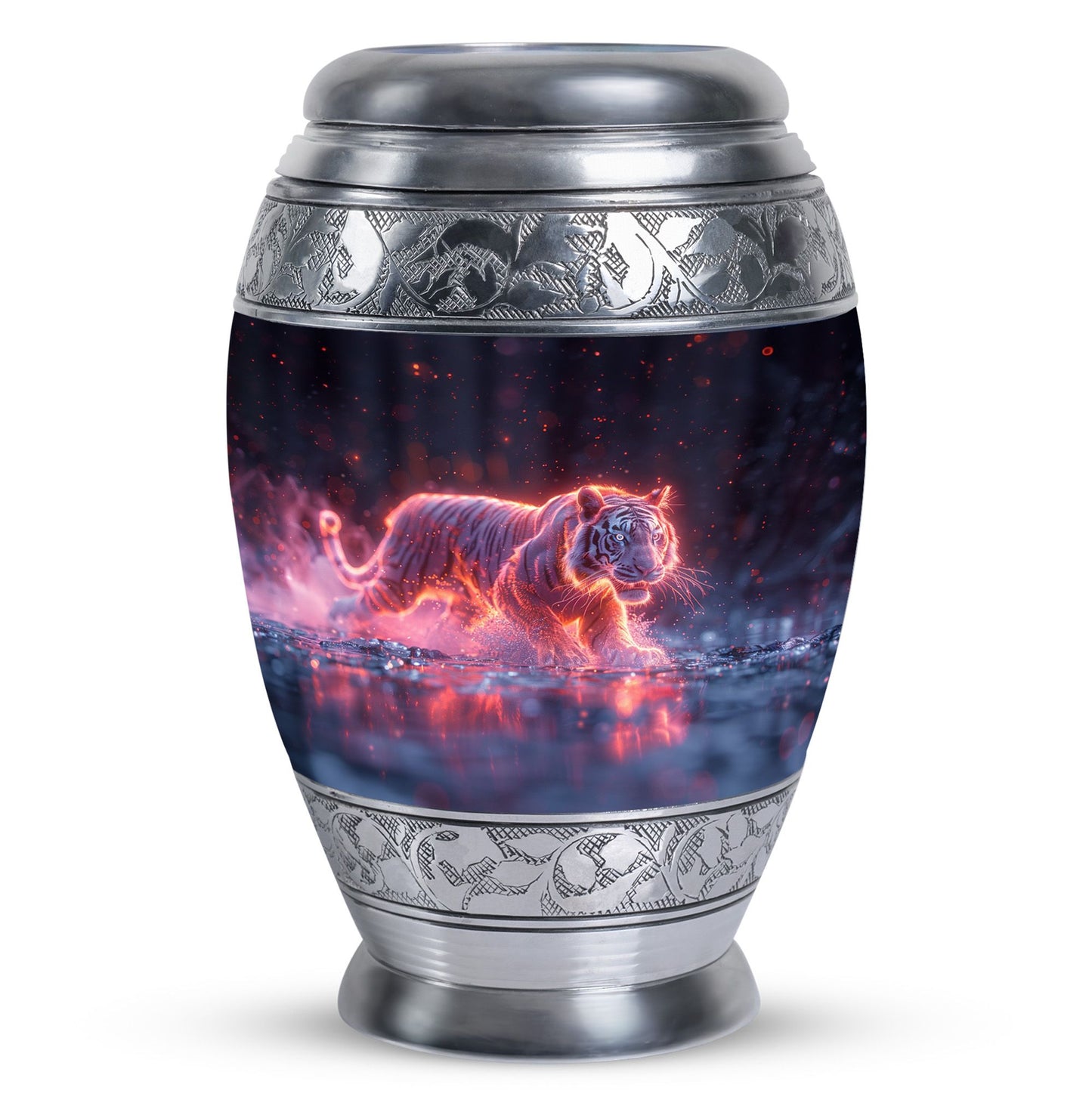 Black Personalized Tiger Cremation Urn for Human Ashes - 10-inch, 200 cu in - Yatskia