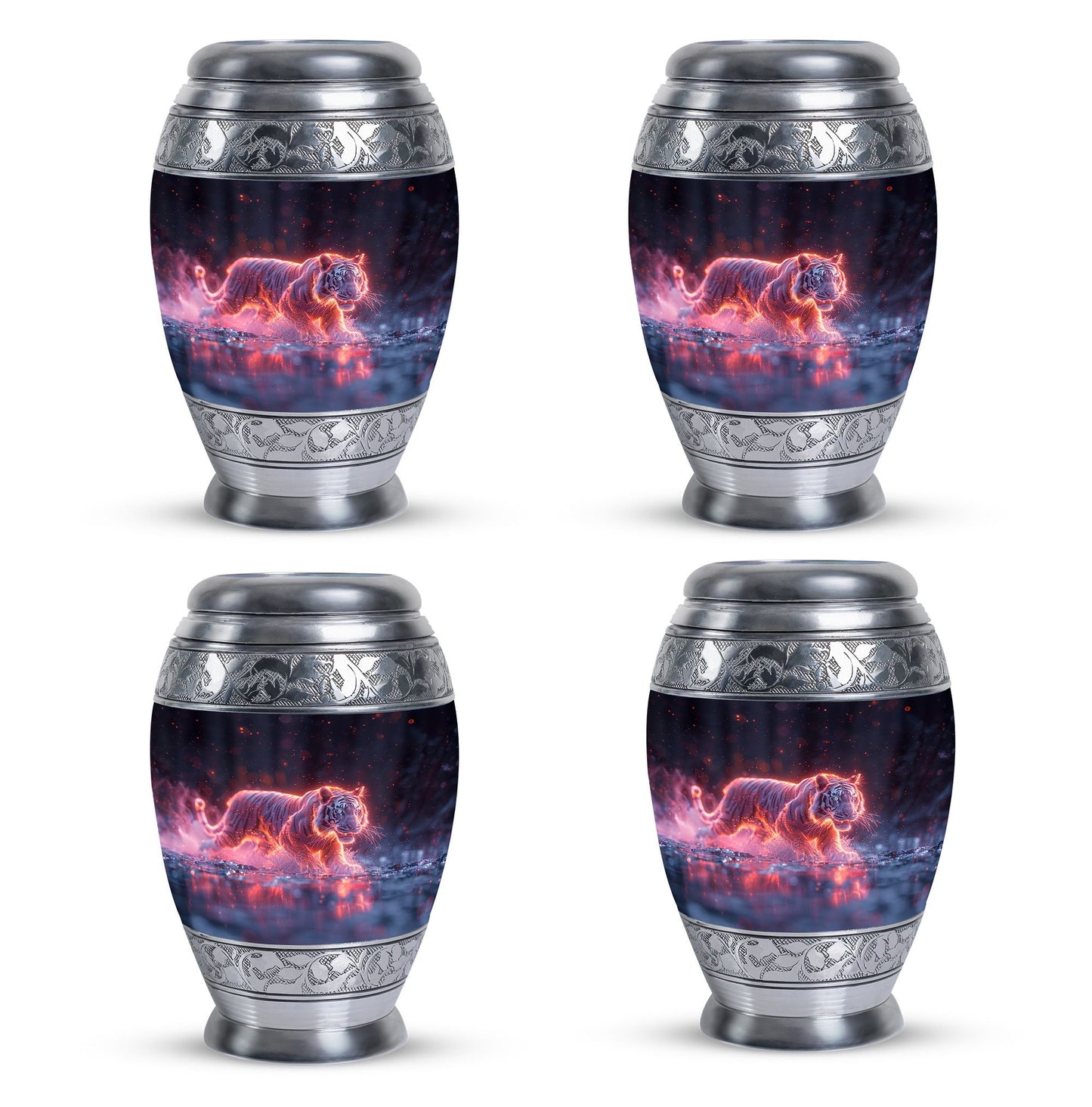 Black Personalized Tiger Cremation Urn for Human Ashes - 10-inch, 200 cu in - Yatskia