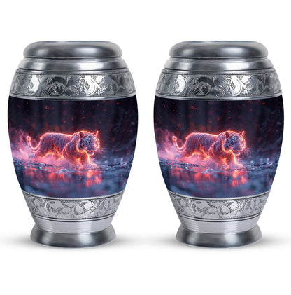 Black Personalized Tiger Cremation Urn for Human Ashes - 10-inch, 200 cu in - Yatskia